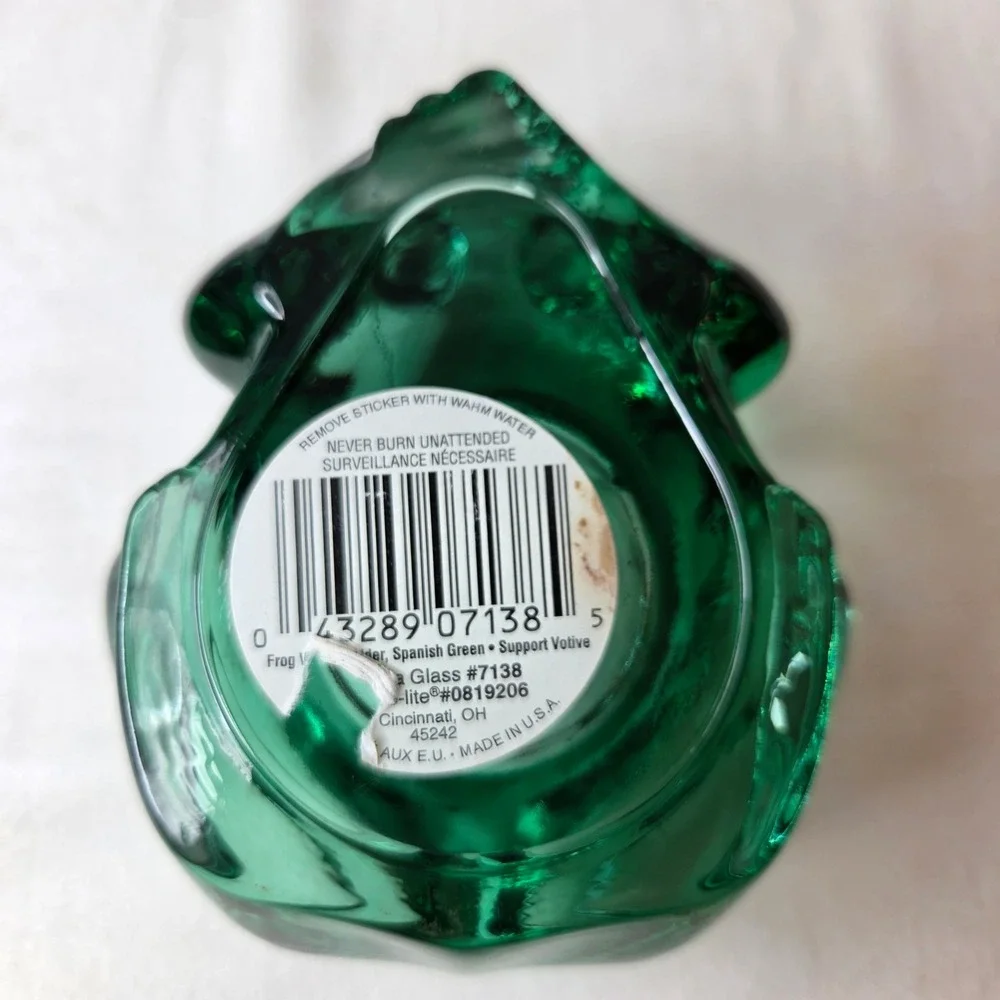 Vtg Spanish Green Glass Frog Votive Candle Holder Figurine 7138 Made in USA